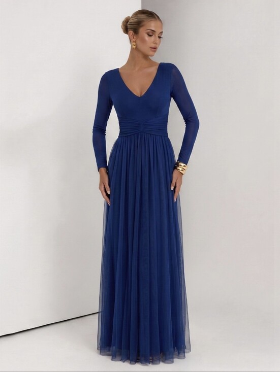 Chiara Boni Dresses & Skirts - Chiara Boni La Petite Robe Women's Blue Formal Gown 3/4 sleeves Sz 40 = Sz 4